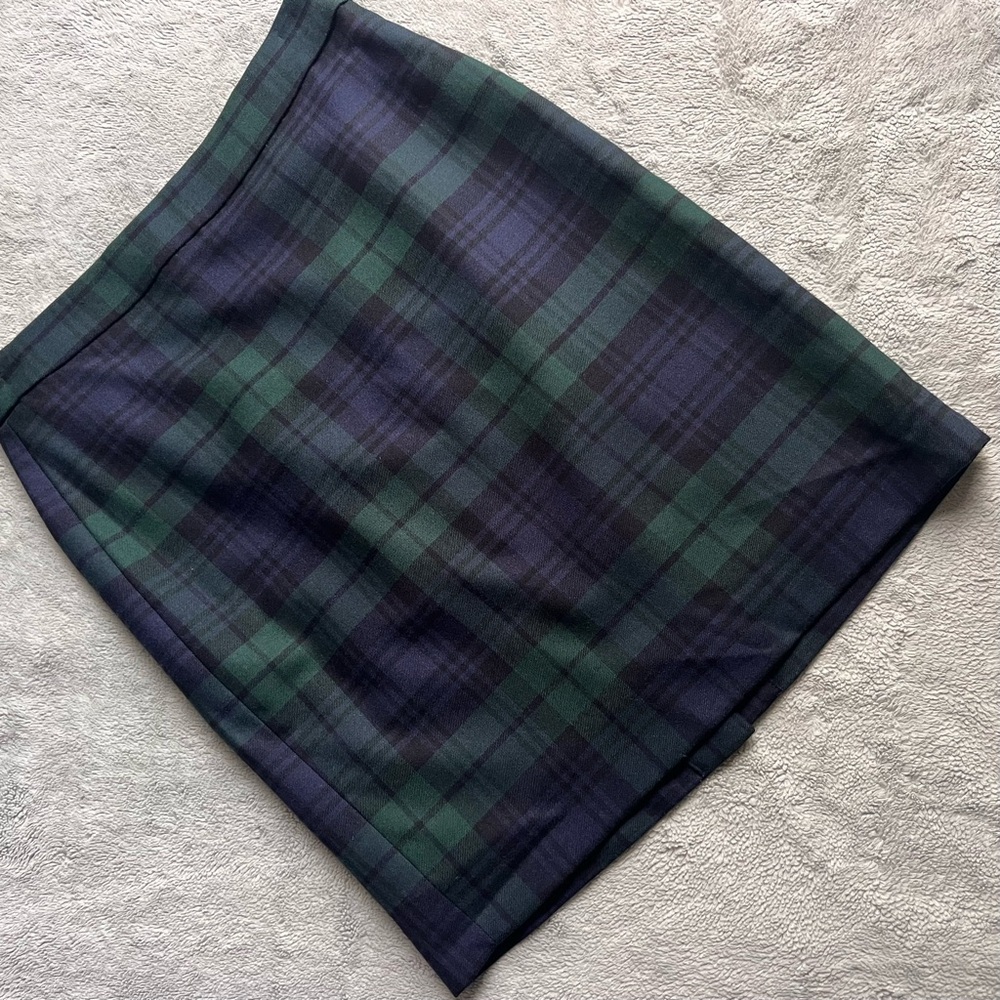 J. Crew The Pencil Skirt Blackwatch Tartan Plaid Stretch Wool Green Petite 00P